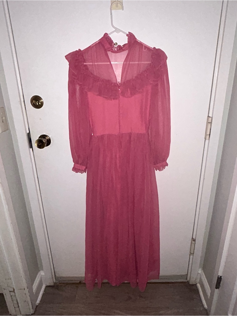 Vintage Raspberry Pink Maxi Dress with Ruffle Collar - Picture 3 of 7